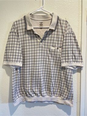 David Taylor White Polo with Navy Windowpane Check
